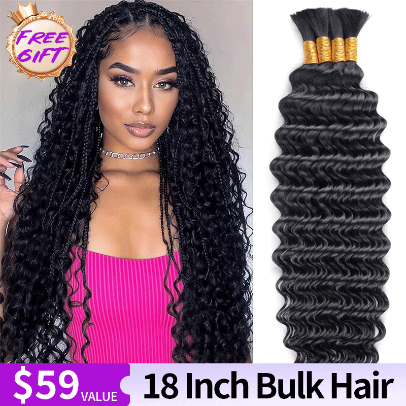 [Free Gift]18 Inches Natural Black Deep Wave Bulk Human Hair（100g/Pack ）