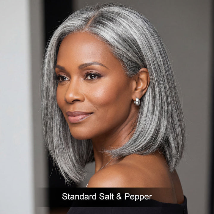 Standard Salt & Pepper Short Straight Bob Wig 5x5 Glueless Gray Color Lace Closure Human Hair Wigs For Mature Women