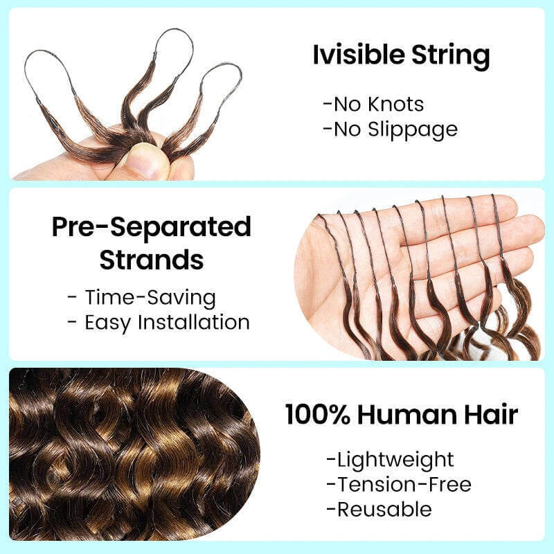 RhisoHair #4 Chocolate Brown Water Wave Feather Crochet Hair 100% Human Hair Machine Made Extensions