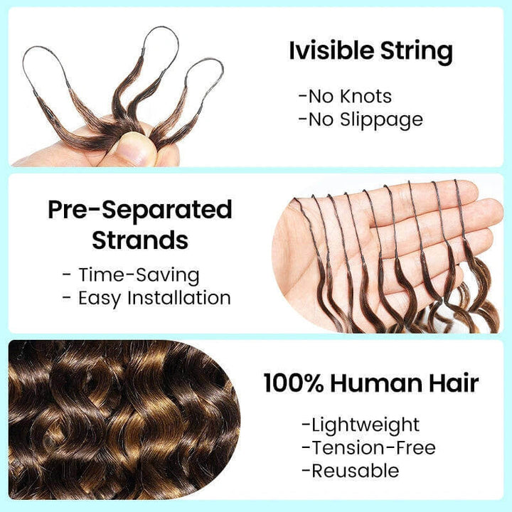 RhisoHair #4 Chocolate Brown Water Wave Feather Crochet Hair 100% Human Hair Machine Made Extensions