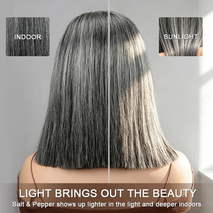 Standard Salt & Pepper Short Straight Bob Wig 5x5 Glueless Gray Color Lace Closure Human Hair Wigs For Mature Women