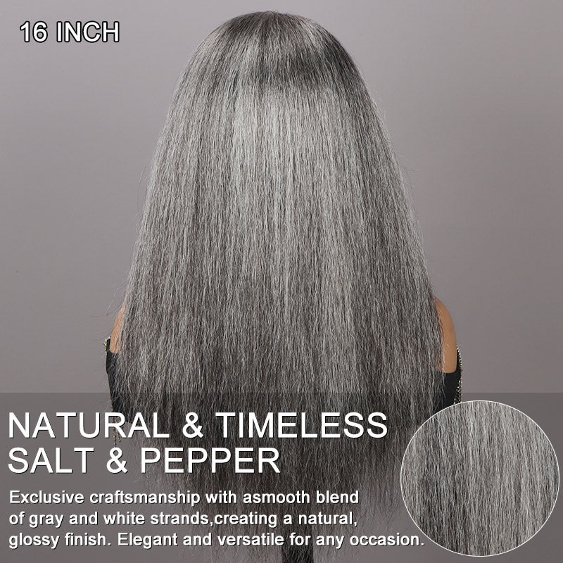 Standard Salt & Pepper Straight Headband Human Hair Wig Silver Gray Glueless Wigs For Women