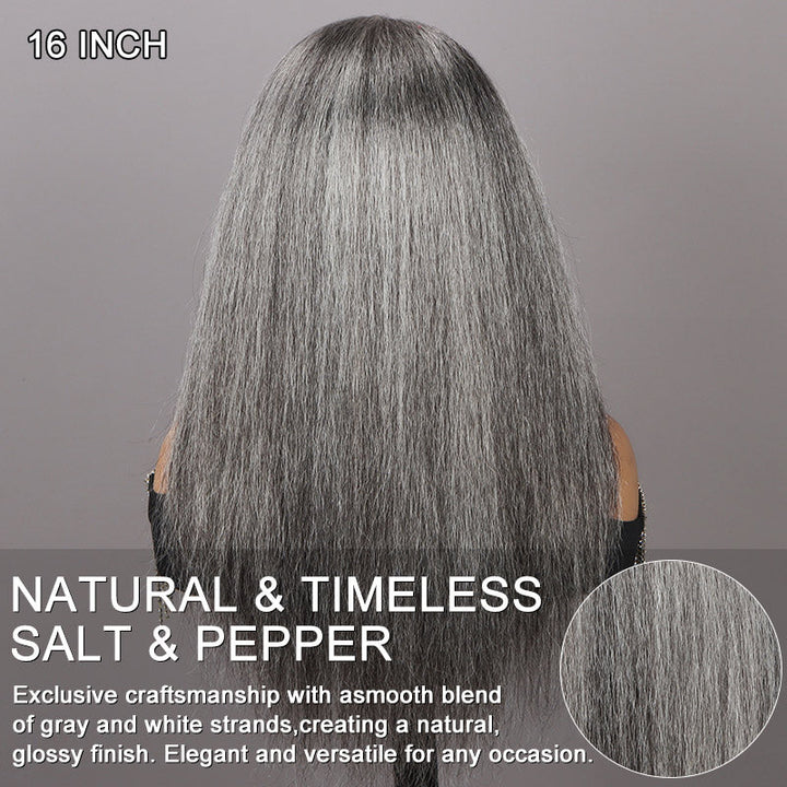 Standard Salt & Pepper Straight Headband Human Hair Wig Silver Gray Glueless Wigs For Women