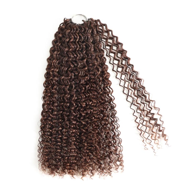RhisoHair #4 Chocolate Brown Jerry Curly Feather Crochet Hair 100% Human Hair Machine Made Extensions