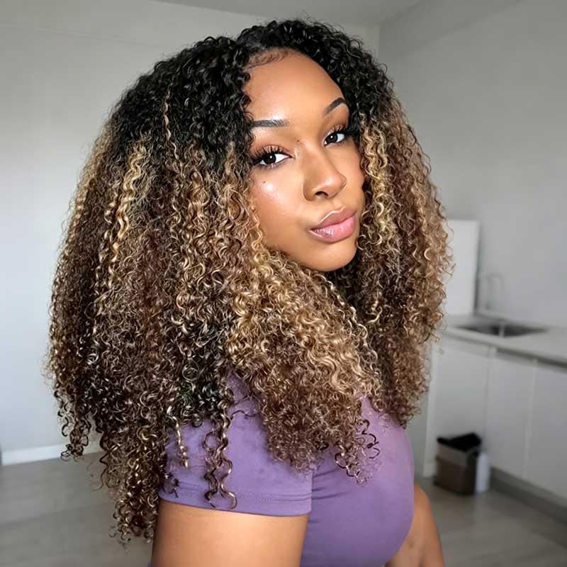 Dark Root Mix Blonde P4/27 Highlight Pixie Curly Human Crochet Hair Pre-Separated Miracle Konts Feather Human Hair Extension