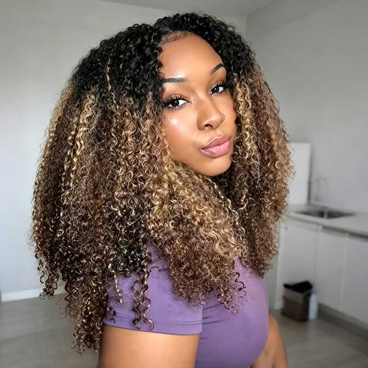 Dark Root Mix Blonde P4/27 Highlight Pixie Curly Human Crochet Hair Pre-Separated Miracle Konts Feather Human Hair Extension
