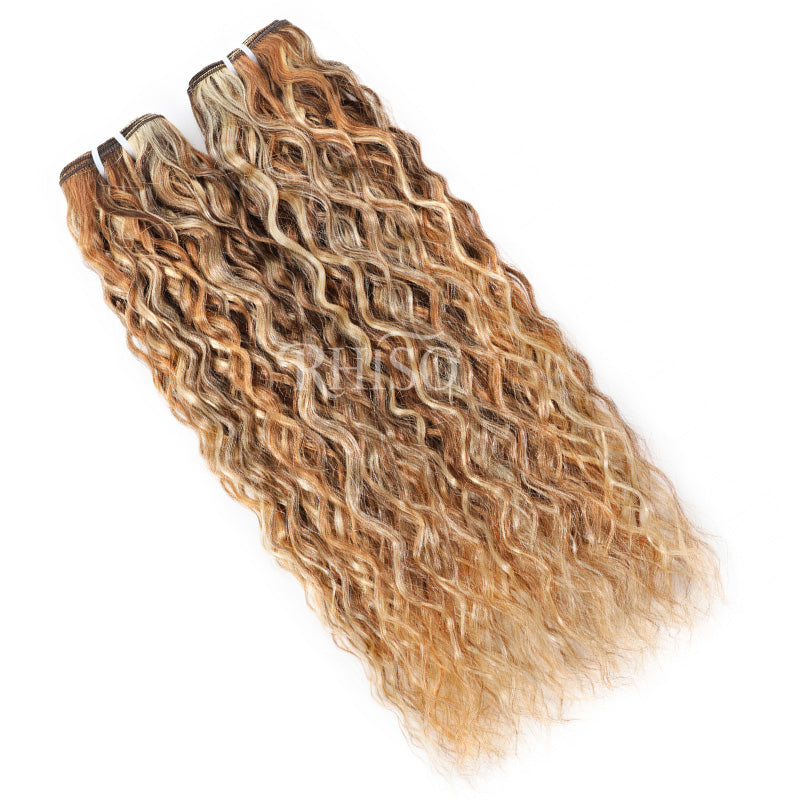 3Bundles P4/27/613 Mix Brown Highlight Super Wave Human Hair Extention 100% Brazilian Virgin Remy Hair Weft-RhisoHair