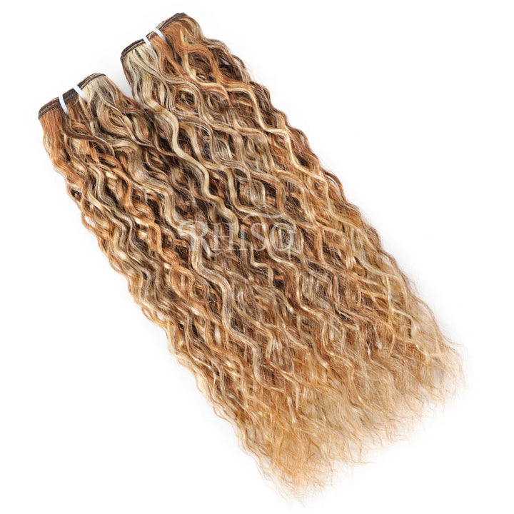 3Bundles P4/27/613 Mix Brown Highlight Super Wave Human Hair Extention 100% Brazilian Virgin Remy Hair Weft-RhisoHair