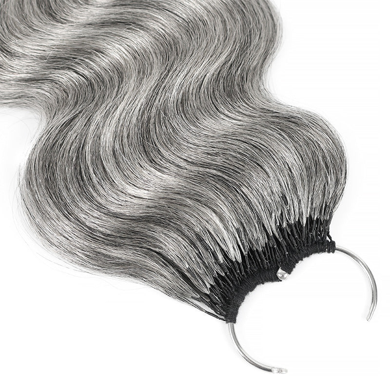 Standard Salt & Pepper Body Wave Crochet Hair Miracle Konts Feather 100% Human Hair Extension for Boho Braids-RHISO