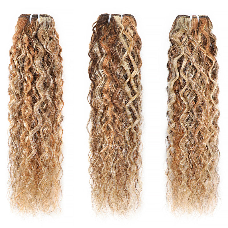 3Bundles P4/27/613 Mix Brown Highlight Super Wave Human Hair Extention 100% Brazilian Virgin Remy Hair Weft-RhisoHair
