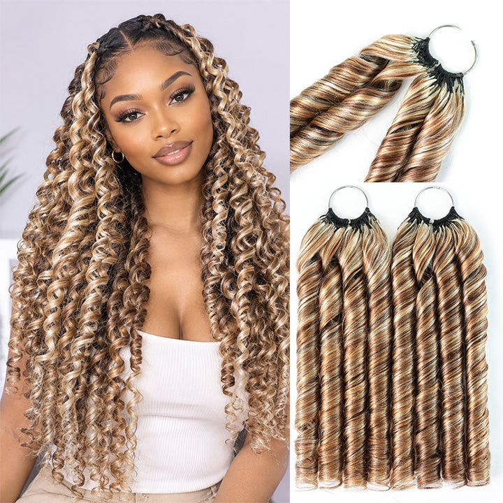 P4/27/613 Mixed Highlight Spiral Curl Human Crochet Hair Miracle Knots Spring Curl Feather Human Hair Extension