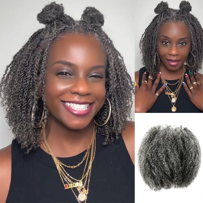 Dark Salt & Pepper Afro kinky Bulk Hair Extensions For Braiding Dreadlock Human Hair—RhisoHair