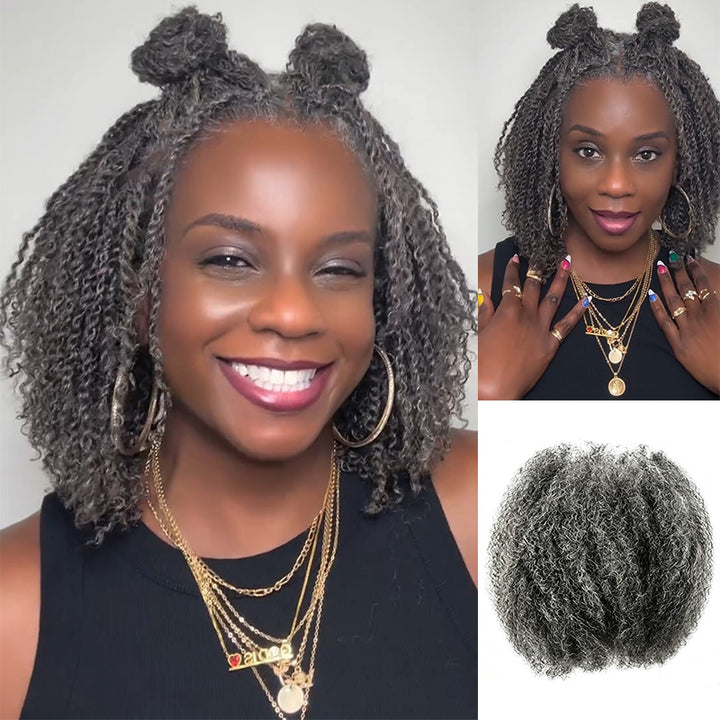 Dark Salt & Pepper Afro kinky Bulk Hair Extensions For Braiding Dreadlock Human Hair—RhisoHair