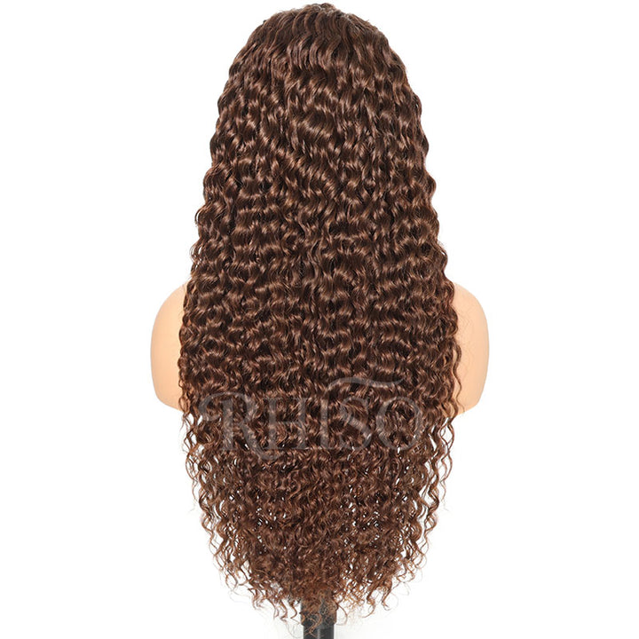 Pre-Braided #4 Chocolate Brown Deep Wave Human Hair Wig Pre-Plucked 13x6 HD Lace Frontal Wig