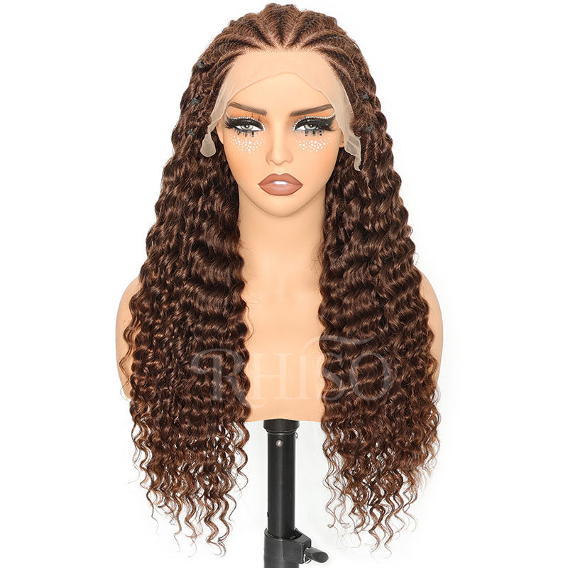 Pre-Braided #4 Chocolate Brown Deep Wave Human Hair Wig Pre-Plucked 13x6 HD Lace Frontal Wig