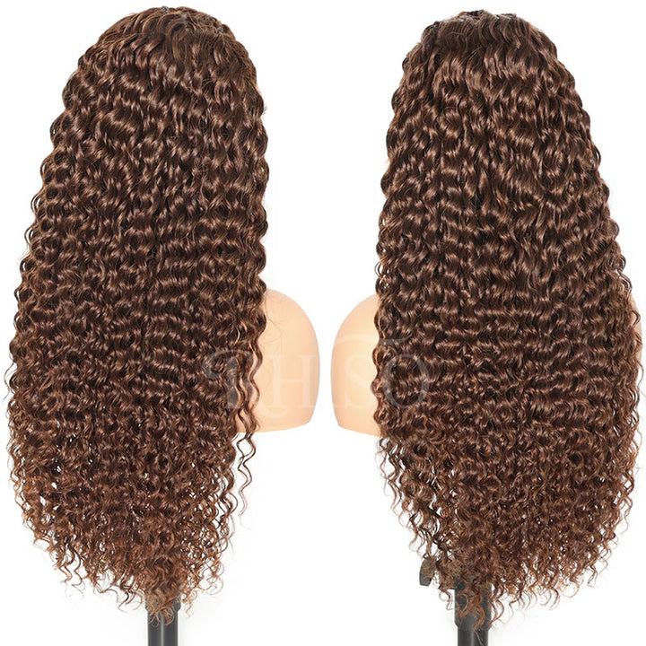 Pre-Braided #4 Chocolate Brown Deep Wave Human Hair Wig Pre-Plucked 13x6 HD Lace Frontal Wig