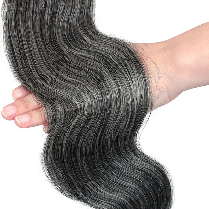 Dark Salt & Pepper Body Wave Crochet Hair Miracle Konts Feather Human Hair Extension for Boho Braids-RHISO