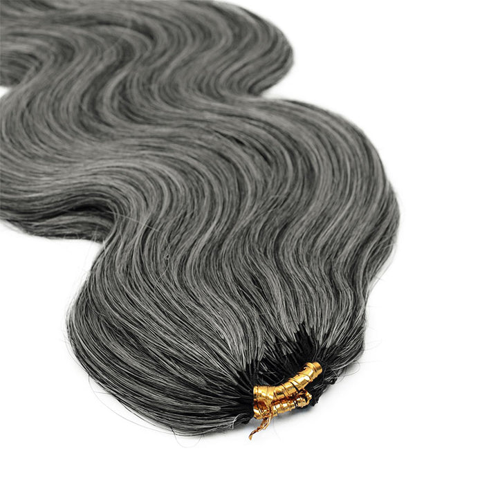 Dark Salt & Pepper Body Wave Crochet Hair Miracle Konts Feather Human Hair Extension for Boho Braids-RHISO