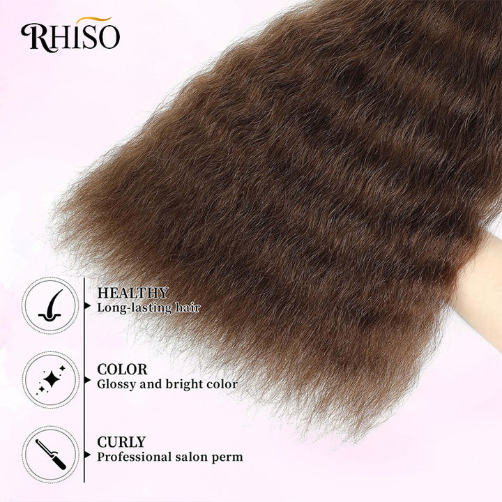 RHISO 18Inch #4 Chocolate Brown Super Wave Bulk Human Hair Extensions for Boho Braids – Wet and Wavy No Weft Human Hair 4 Bundles/Pack 150g