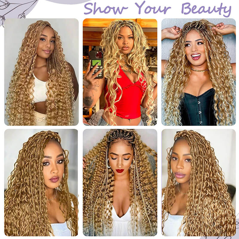 24H Fast Shipping| 18Inch #27 Honey Blonde Deep Wave Bulk Human Hair Extensions for Knotless Boho Braids (4 Bundles/Pack 100g)