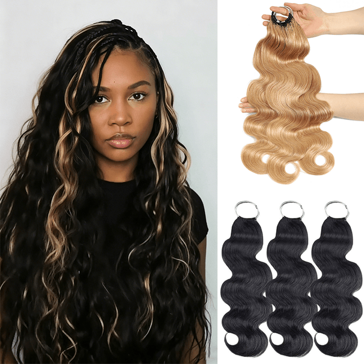 Pay3 Get4|3Packs Natural Black With 1Pack #27 Honey Blonde Body Wave Feather Crochet Human Hair Extension 