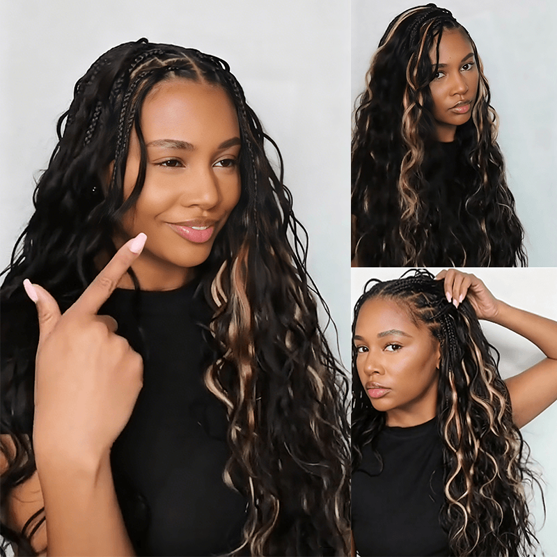 Pay3 Get4|3Packs Natural Black With 1Pack #27 Honey Blonde Body Wave Feather Crochet Human Hair Extension 