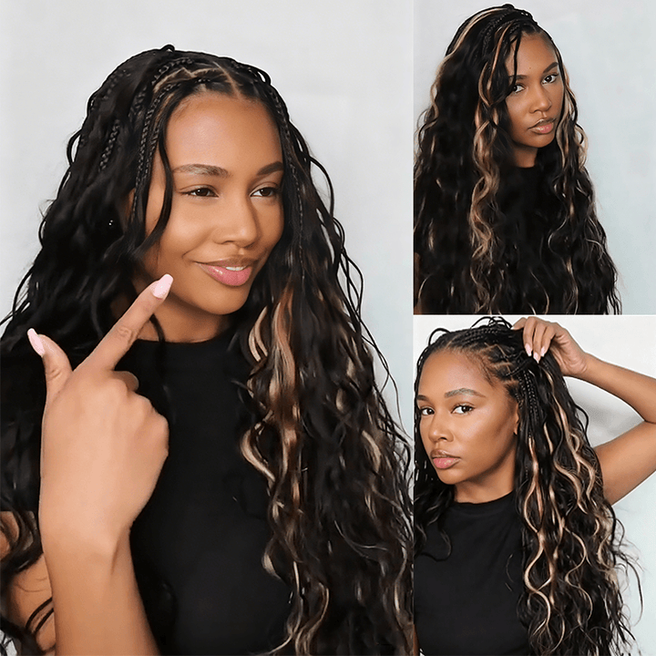 Pay3 Get4|3Packs Natural Black With 1Pack #27 Honey Blonde Body Wave Feather Crochet Human Hair Extension 