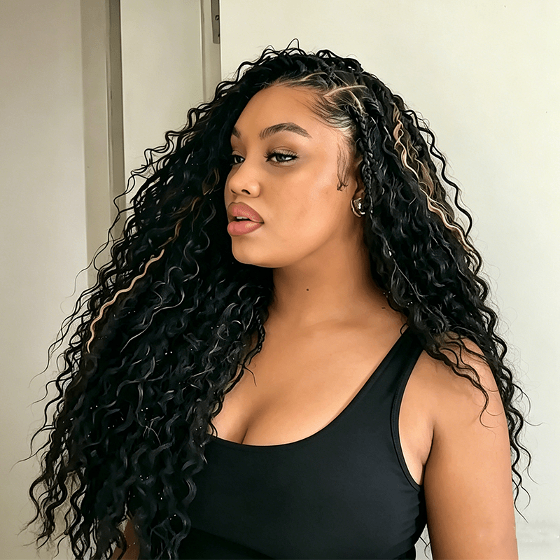 Pay3 Get4|3Packs Natural Black With 1Pack #27 Honey Blonde Water Wave Feather Crochet Human Hair Extension 