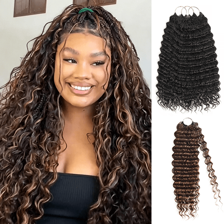 Pay3 Get4|3Packs Natural Black With 1Pack #4 Chocolate Brown Deep Wave Feather Crochet Human Hair Extension 
