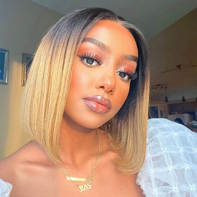 Short Straight Bob Wig T1B/27 Ombre Blonde 13x4 HD Lace Frontal Wigs
