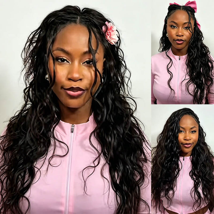 RhisoHair 3Packs Natural Black With 2Packs #30 Copper Brown Body Wave Highlight Crochet Hair Machine Made Feather Human Hair Extension