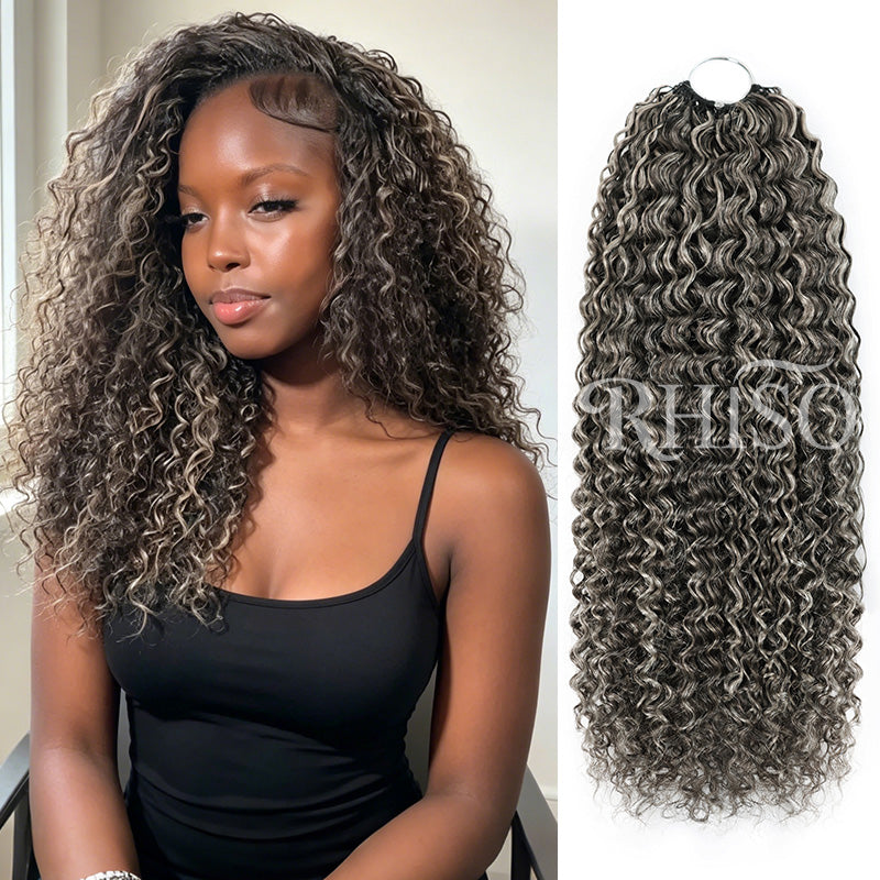RHISO New In Silver Gray Hair Color Deep Wave/Burmese Curly/Jerry Curly Crochet Hair Miracle Konts Feather Human Hair Extension for Boho Braids