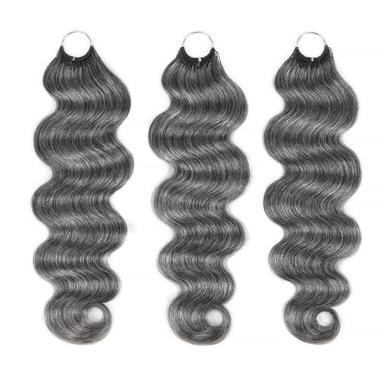 Deep Salt & Pepper Body Wave Crochet Hair Miracle Konts Feather 100% Human Hair Extension for Boho Braids-RHISO