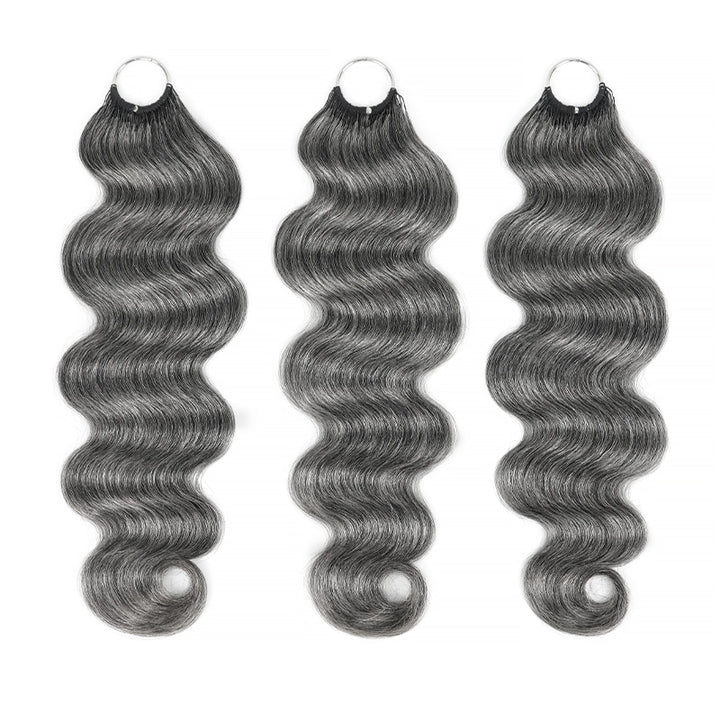 Deep Salt & Pepper Body Wave Crochet Hair Miracle Konts Feather 100% Human Hair Extension for Boho Braids-RHISO