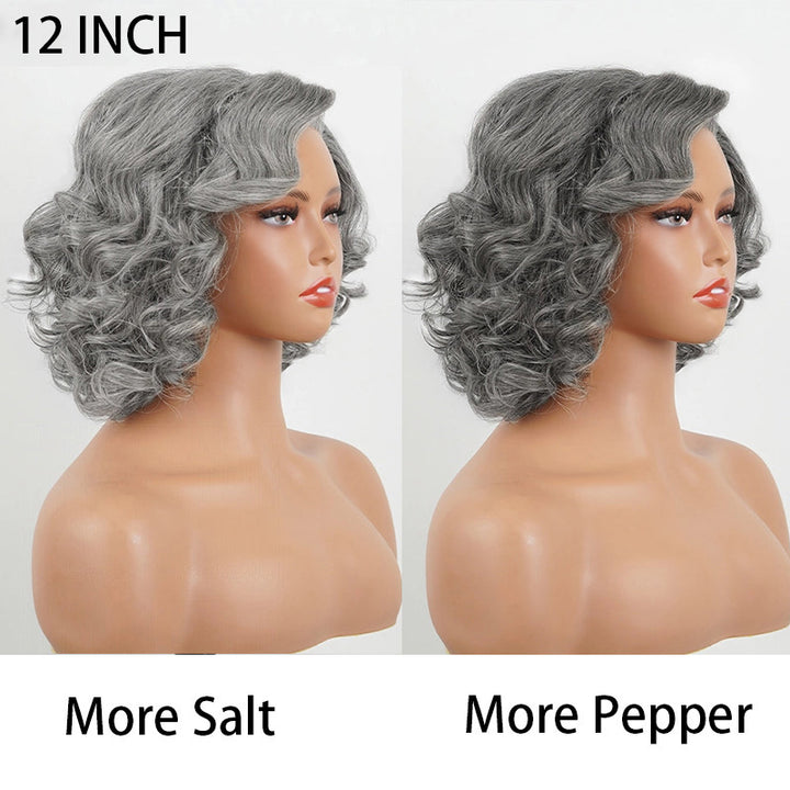 5x5 Closure Salt & Pepper Retro Waves Bob Wig Pre-Cut Steel Grey  Glueless Human Hair Wig For Black Women