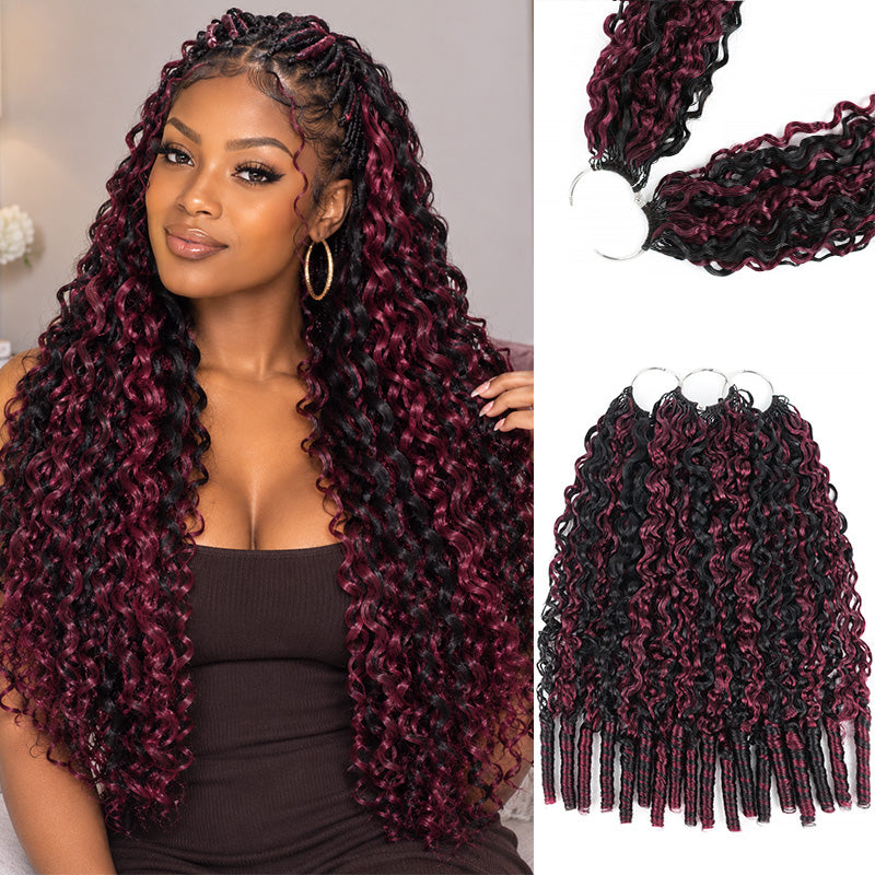 P1B/99J Burgundy Highlight Burmese Curly Crochet Human Hair Miracle Konts Feather 100% Human Hair Extension