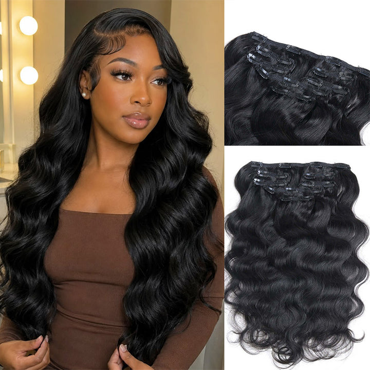 Body Wave Seamless Clip In Human Hair Extensions For Black Women Natural Color 8 /16 Pieces 120G /240G