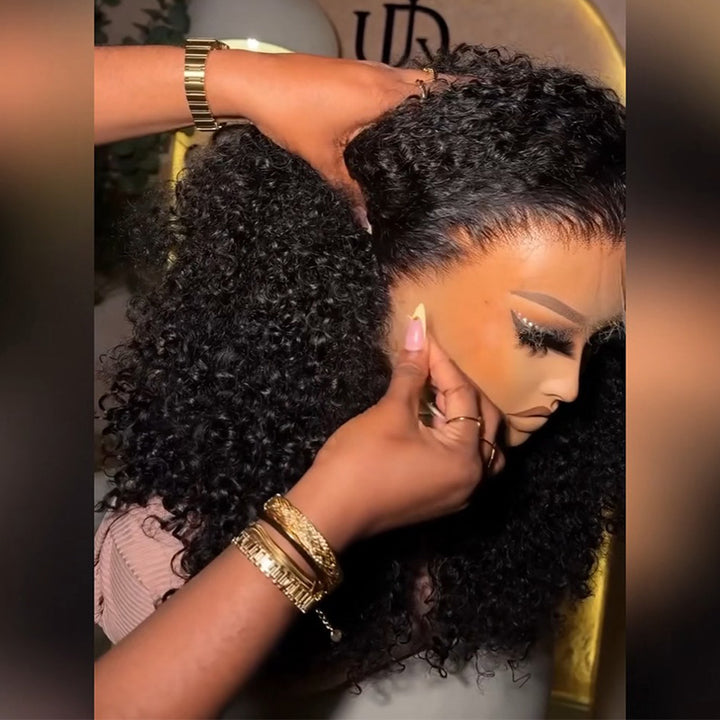 Natural Black Kinky Curly Human Hair Wig 6x6/13x6 Transparent Lace Frontal Wig 300% Density