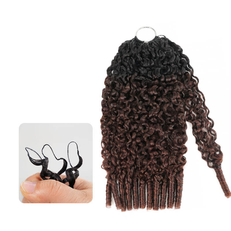 RhisoHair Chocolate Brown T1B/4 Burmese Curly Crochet Hair Machine Made Feather Human Hair Extension