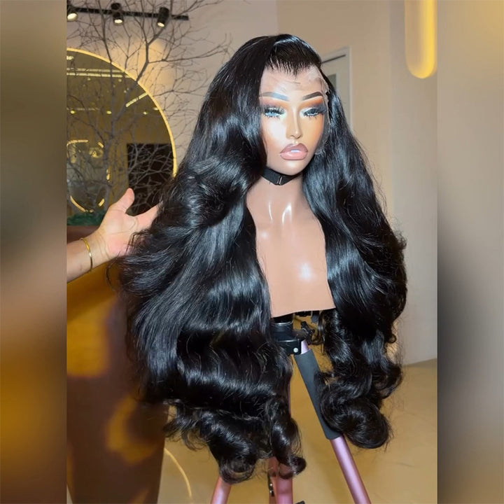 Natural Black Body Wave Human Hair Wig 6x6/13x6 Transparent Lace Frontal Wig 300% Density
