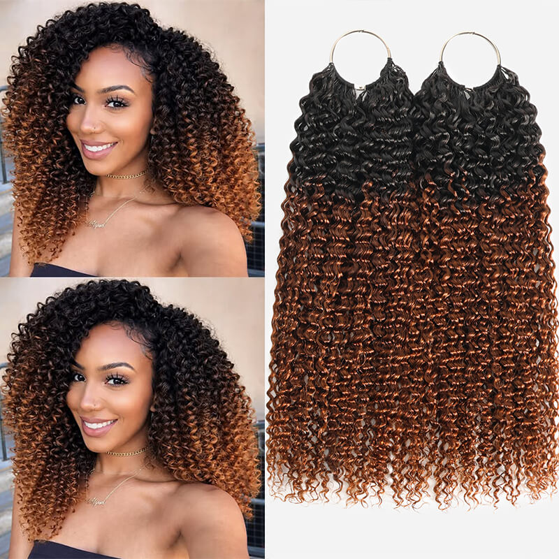 RhisoHair T1B/30 Jerry Curly Crochet Hair Machine Made Feather Human Hair Extension