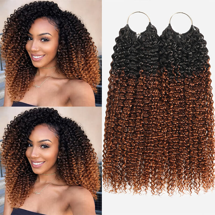 RhisoHair T1B/30 Jerry Curly Crochet Hair Machine Made Feather Human Hair Extension
