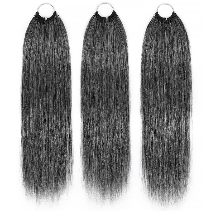 #44 Deep Salt & Pepper Color Miracle Konts Straight Crochet Hair Pre-Separated Feather Human Hair Extension for Black Woman