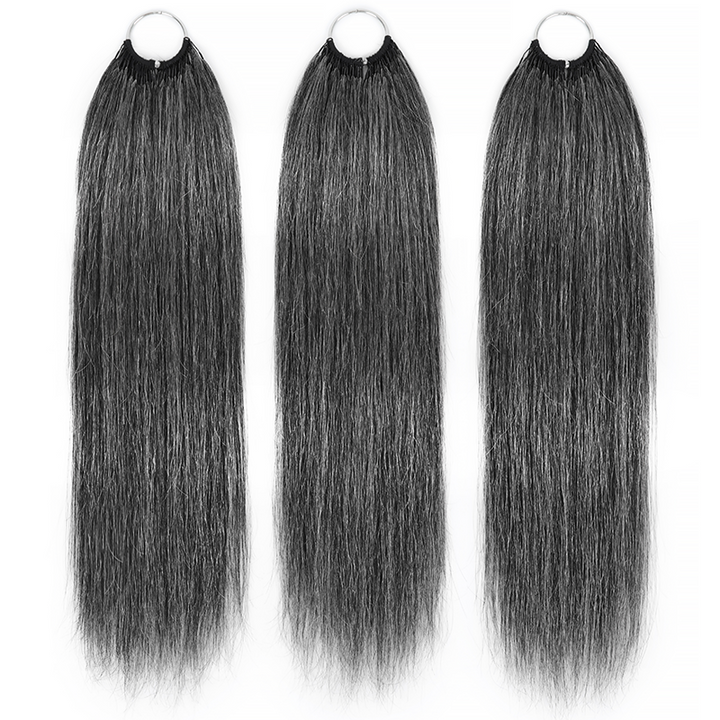 #44 Deep Salt & Pepper Color Miracle Konts Straight Crochet Hair Pre-Separated Feather Human Hair Extension for Black Woman
