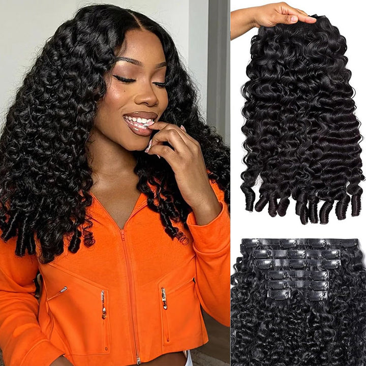 Burmese Curly Seamless Clip In Human Hair Extensions For Black Women 8 Pcs/pack Natural Volume & Looking
