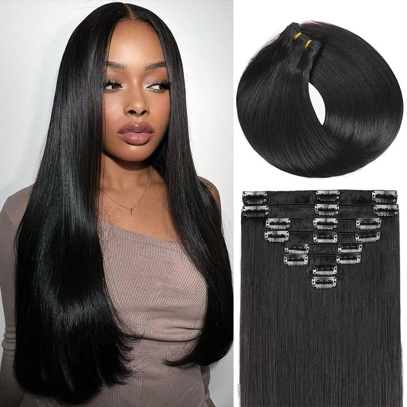 Straight Seamless Clip In Human Hair Extensions For Black Women Natural Color 8 /16 Pieces 120G /240G