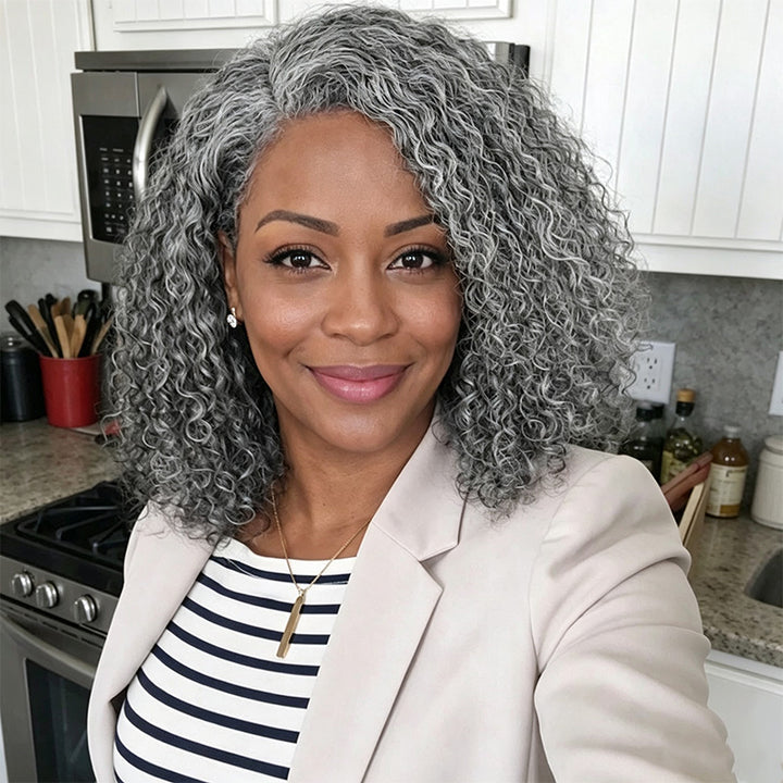 Standard Salt & Pepper Deep Curly Bob Wig 5x5 Glueless Gray Color Lace Closure Human Hair Wigs For Mature Women