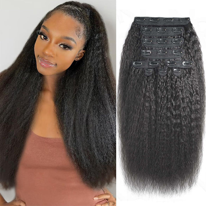 Kinky Straight Seamless Clip In Human Hair Extensions For Black Women Natural Color 8 /16 Pieces 120G /240G