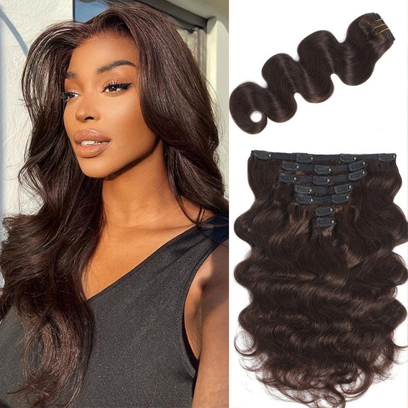 #4 Chocolate Brown Body Wave Seamless Clip In Human Hair Extensions For Black Women 8 /16 Pieces 120G /240G