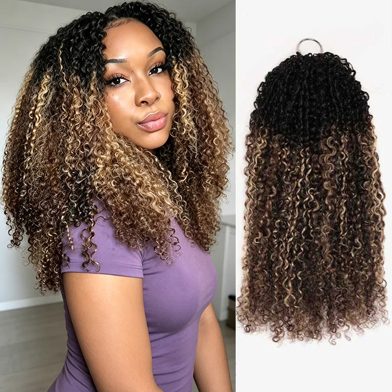 Dark Root Mix Blonde P4/27 Highlight Pixie Curly Human Crochet Hair Pre-Separated Miracle Konts Feather Human Hair Extension